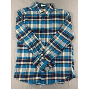 Hawker Rye Plaid Flannel Shirt Mens Medium Slim Blue Stretch Button Up